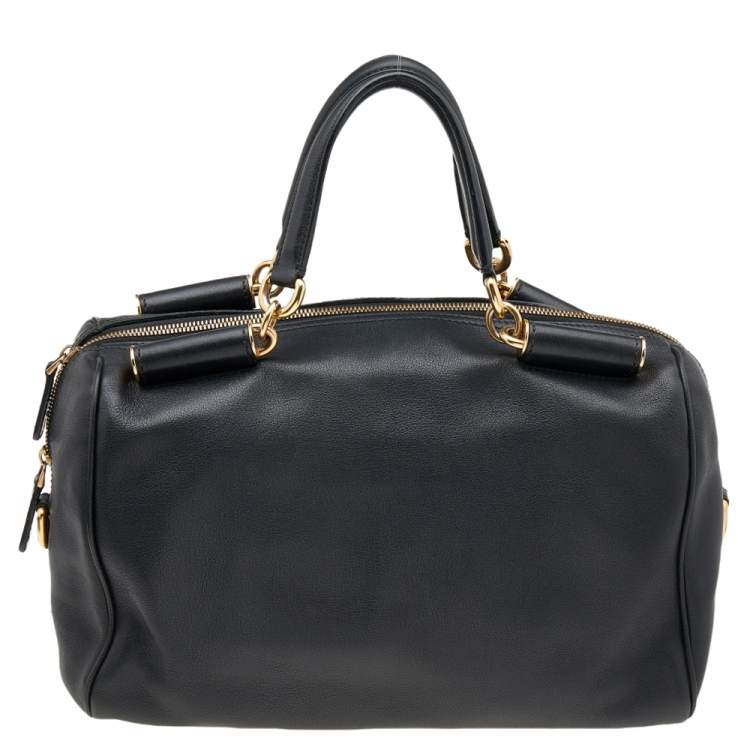 Pre Owned Dolce and Gabbana Black Leather Miss Sicily Bowling Bag
