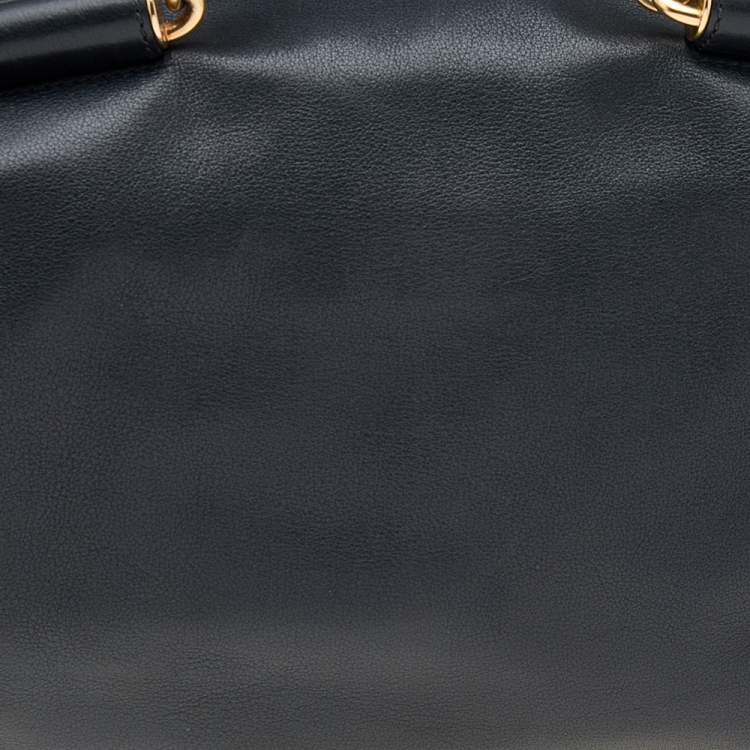 Pre Owned Dolce and Gabbana Black Leather Miss Sicily Bowling Bag