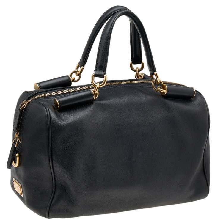 Pre Owned Dolce and Gabbana Black Leather Miss Sicily Bowling Bag