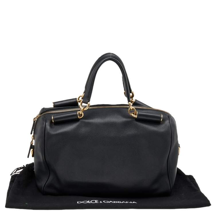 Pre Owned Dolce and Gabbana Black Leather Miss Sicily Bowling Bag
