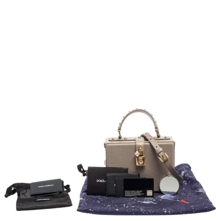 Pre Owned Dolce & Gabbana Grey Lizard Embossed Leather Rosaria Box Top Handle Bag            