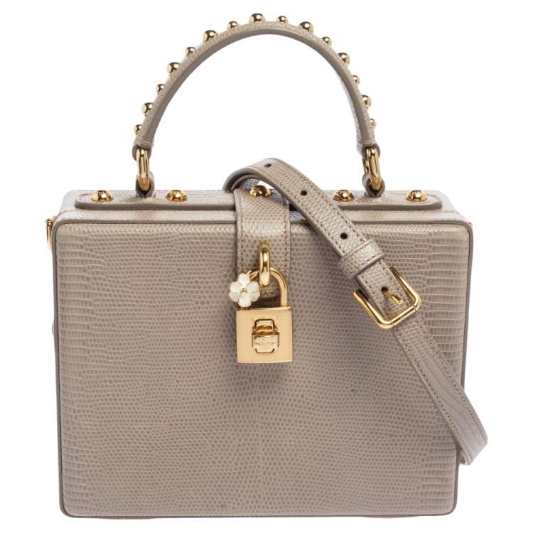 Pre Owned Dolce & Gabbana Grey Lizard Embossed Leather Rosaria Box Top Handle Bag            