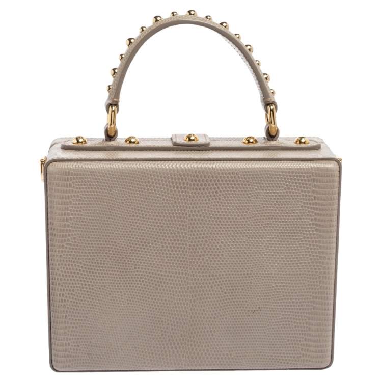 Pre Owned Dolce & Gabbana Grey Lizard Embossed Leather Rosaria Box Top Handle Bag            