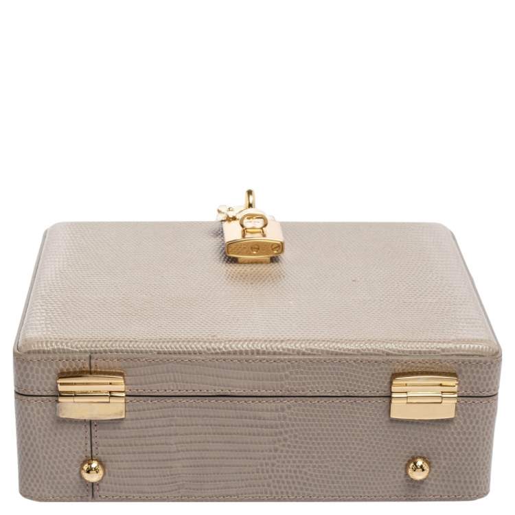 Pre Owned Dolce & Gabbana Grey Lizard Embossed Leather Rosaria Box Top Handle Bag            