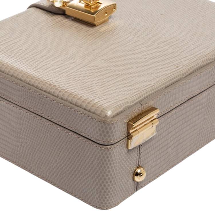 Pre Owned Dolce & Gabbana Grey Lizard Embossed Leather Rosaria Box Top Handle Bag            