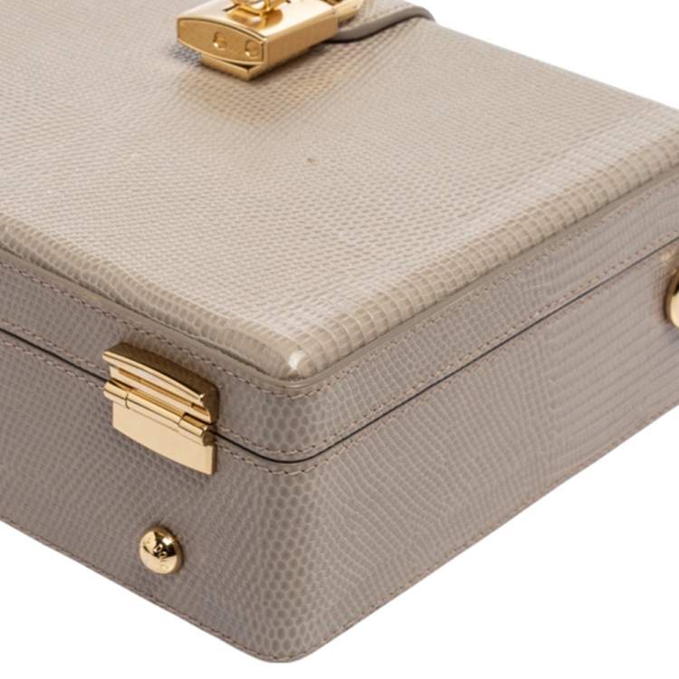 Pre Owned Dolce & Gabbana Grey Lizard Embossed Leather Rosaria Box Top Handle Bag            