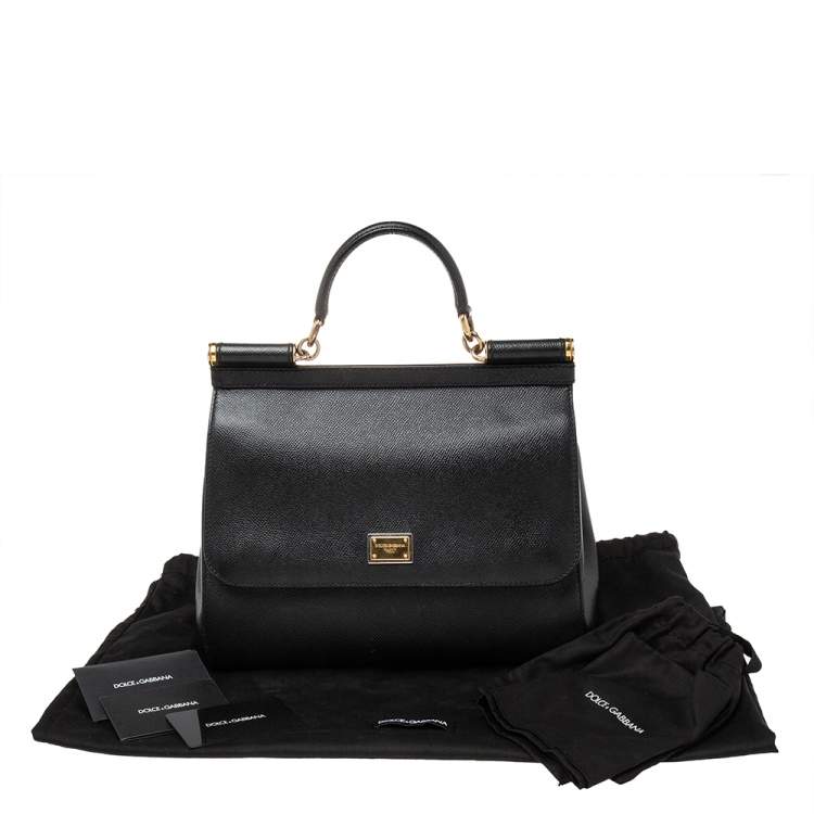 Pre Owned Dolce & Gabbana Black Leather Regular Miss Sicily Top Handle Bag