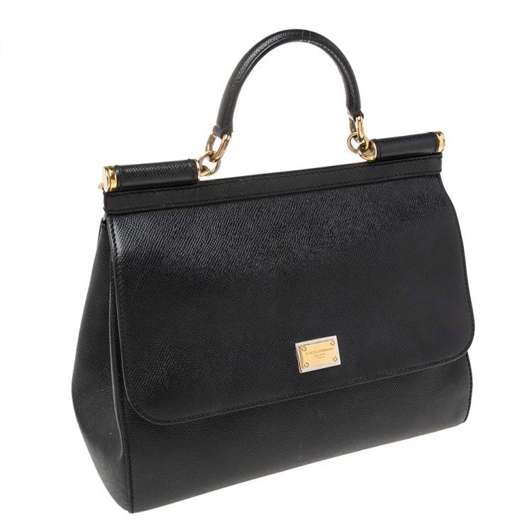 Pre Owned Dolce & Gabbana Black Leather Regular Miss Sicily Top Handle Bag