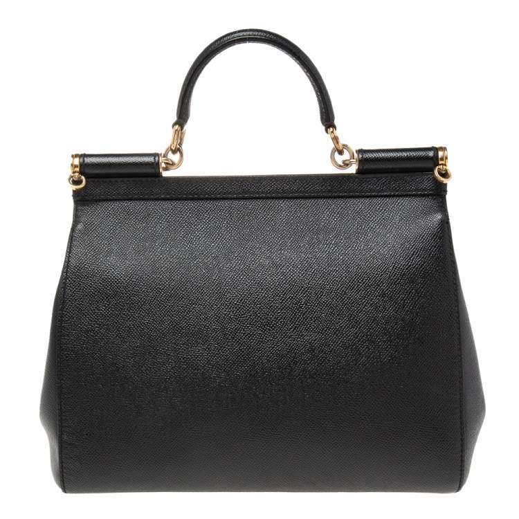 Pre Owned Dolce & Gabbana Black Leather Regular Miss Sicily Top Handle Bag
