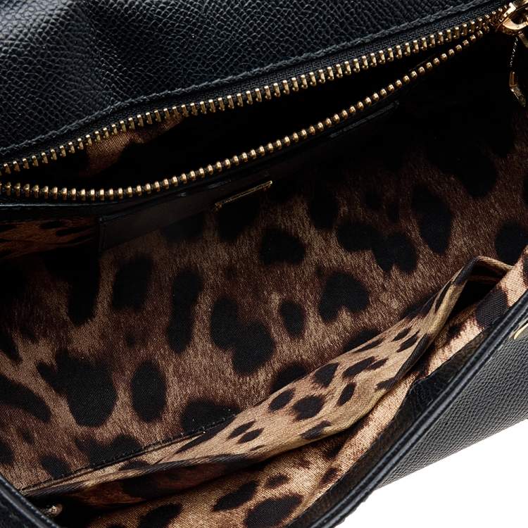 Pre Owned Dolce & Gabbana Black Leather Medium Miss Sicily Top Handle Bag