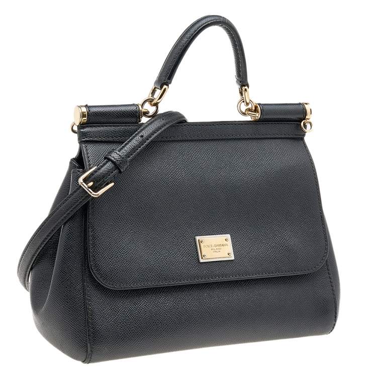 Pre Owned Dolce & Gabbana Black Leather Medium Miss Sicily Top Handle Bag