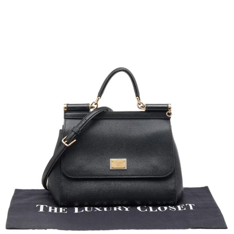 Pre Owned Dolce & Gabbana Black Leather Medium Miss Sicily Top Handle Bag