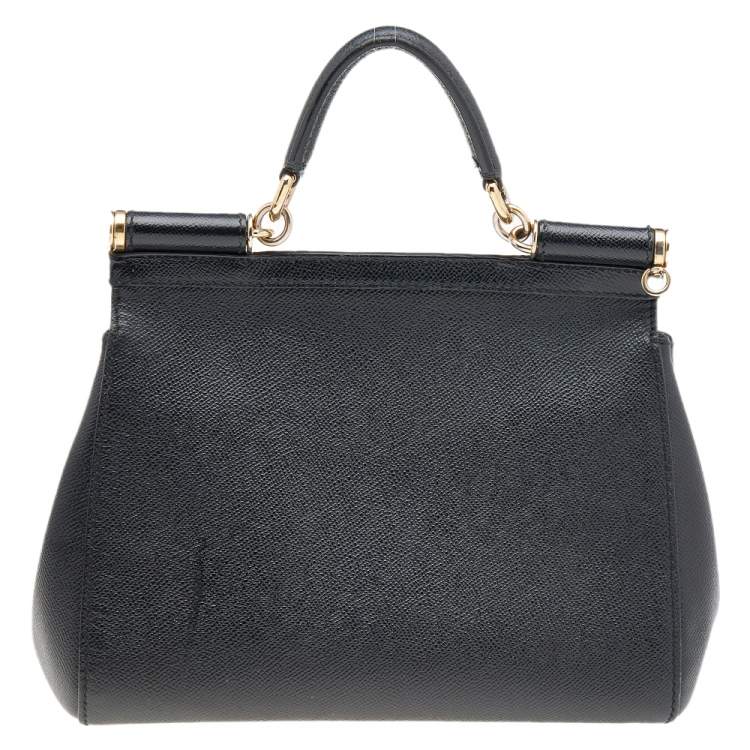 Pre Owned Dolce & Gabbana Black Leather Medium Miss Sicily Top Handle Bag