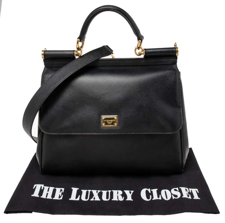 Pre Owned Dolce & Gabbana Black Leather Large Miss Sicily Top Handle Bag