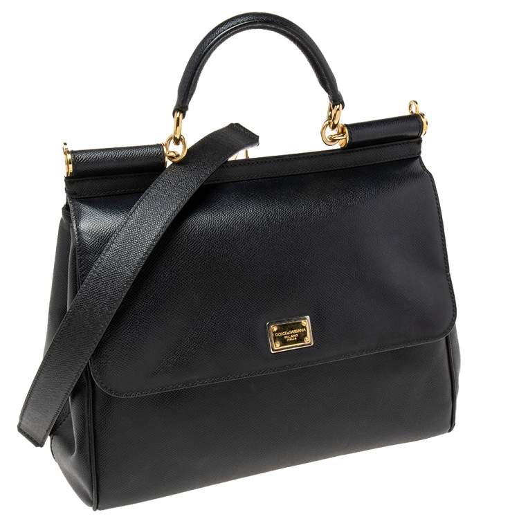 Pre Owned Dolce & Gabbana Black Leather Large Miss Sicily Top Handle Bag