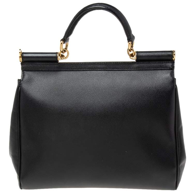 Pre Owned Dolce & Gabbana Black Leather Large Miss Sicily Top Handle Bag