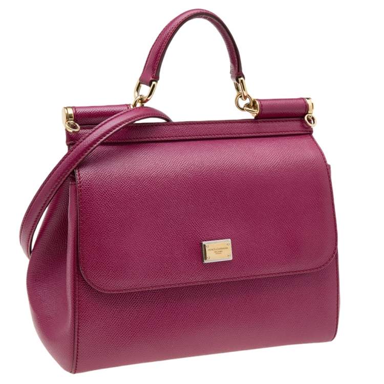 Pre Owned Dolce & Gabbana Pink Leather Medium Miss Sicily Top Handle Bag