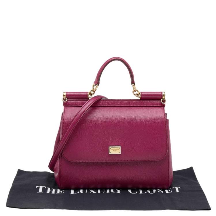 Pre Owned Dolce & Gabbana Pink Leather Medium Miss Sicily Top Handle Bag