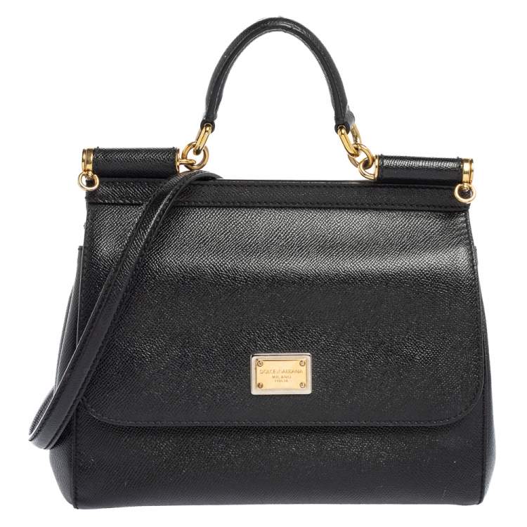 Pre Owned Dolce & Gabbana Black Leather Medium Miss Sicily Top Handle Bag