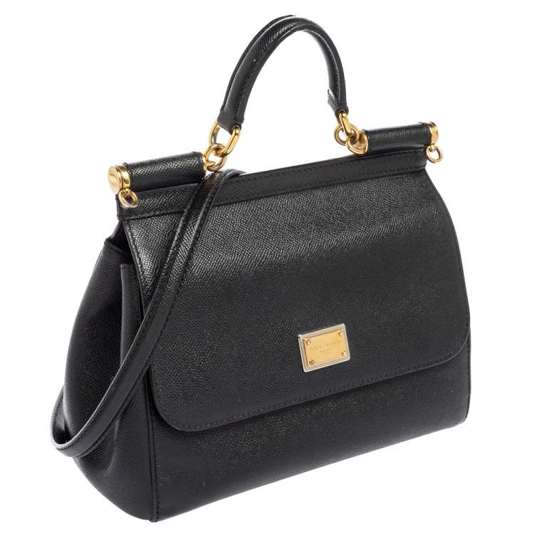 Pre Owned Dolce & Gabbana Black Leather Medium Miss Sicily Top Handle Bag