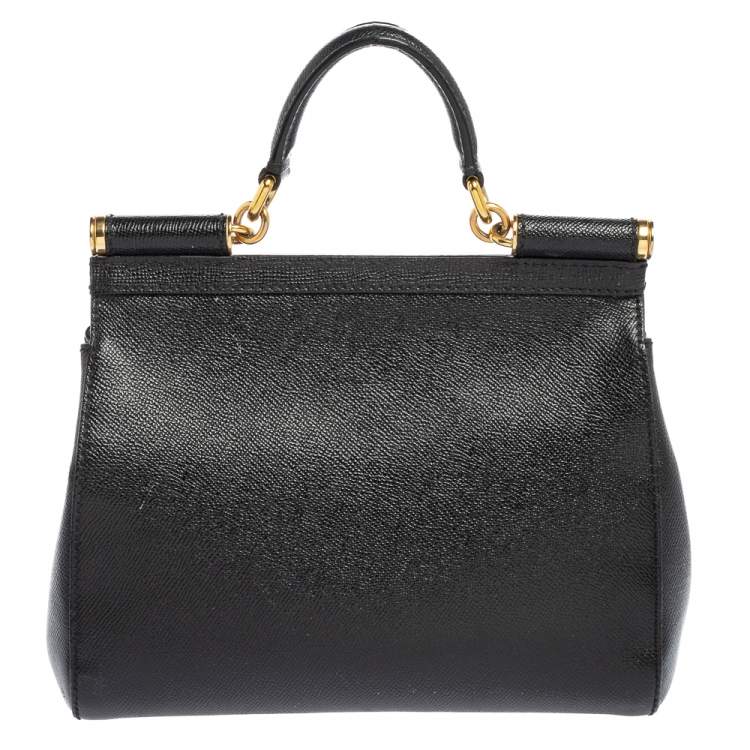 Pre Owned Dolce & Gabbana Black Leather Medium Miss Sicily Top Handle Bag