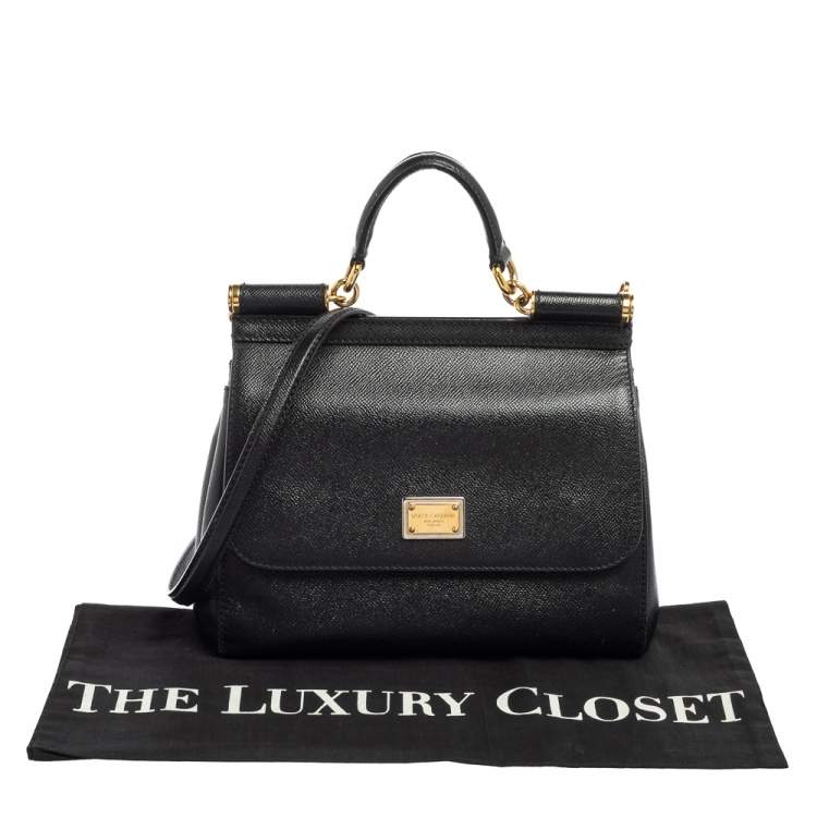 Pre Owned Dolce & Gabbana Black Leather Medium Miss Sicily Top Handle Bag