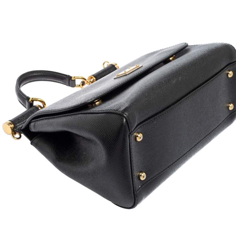 Pre Owned Dolce & Gabbana Black Leather Medium Miss Sicily Top Handle Bag