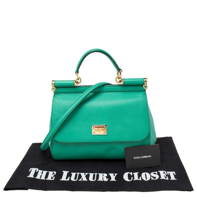 Pre Owned Dolce & Gabbana Green Leather Medium Miss Sicily Top Handle Bag