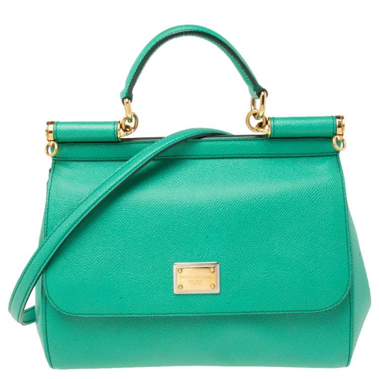 Pre Owned Dolce & Gabbana Green Leather Medium Miss Sicily Top Handle Bag