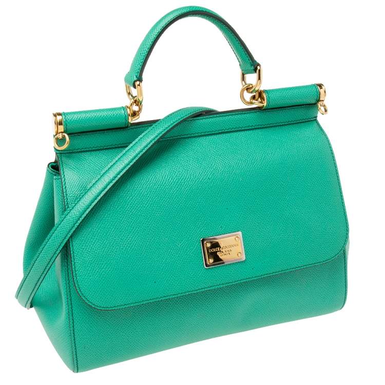 Pre Owned Dolce & Gabbana Green Leather Medium Miss Sicily Top Handle Bag