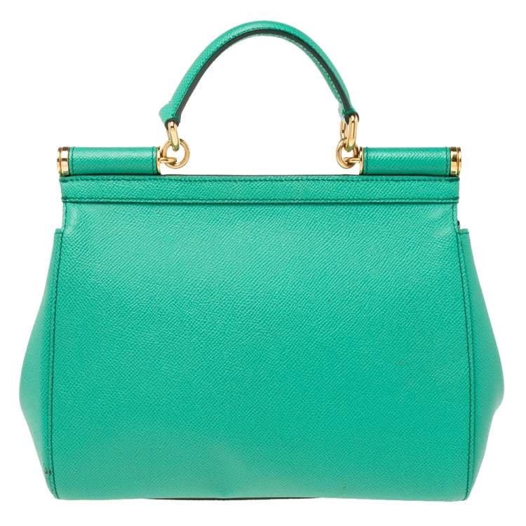 Pre Owned Dolce & Gabbana Green Leather Medium Miss Sicily Top Handle Bag