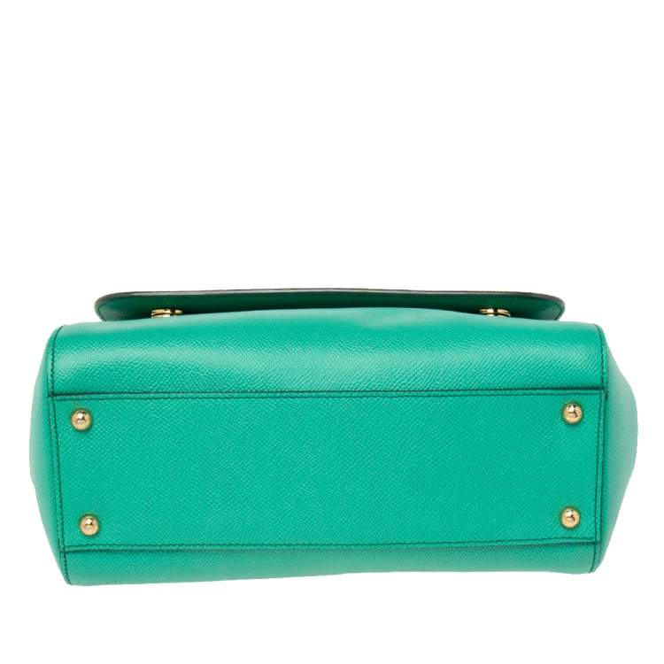 Pre Owned Dolce & Gabbana Green Leather Medium Miss Sicily Top Handle Bag