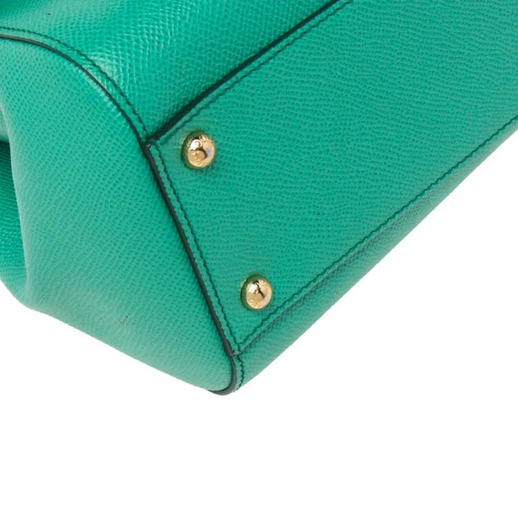 Pre Owned Dolce & Gabbana Green Leather Medium Miss Sicily Top Handle Bag
