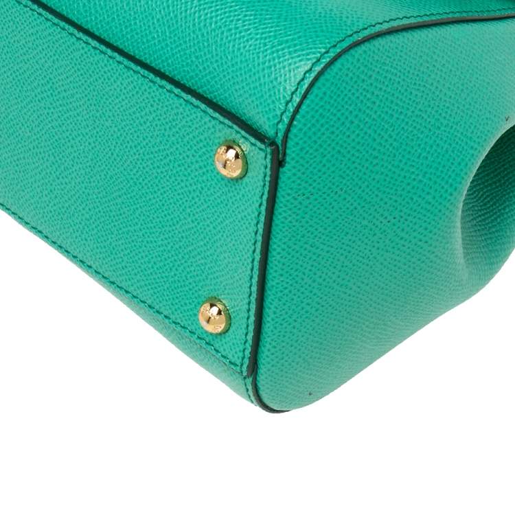 Pre Owned Dolce & Gabbana Green Leather Medium Miss Sicily Top Handle Bag