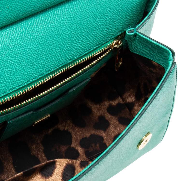 Pre Owned Dolce & Gabbana Green Leather Medium Miss Sicily Top Handle Bag