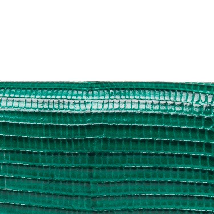 Pre Owned Dolce & Gabbana Green Lizard Embossed Leather Trifold Compact Wallet