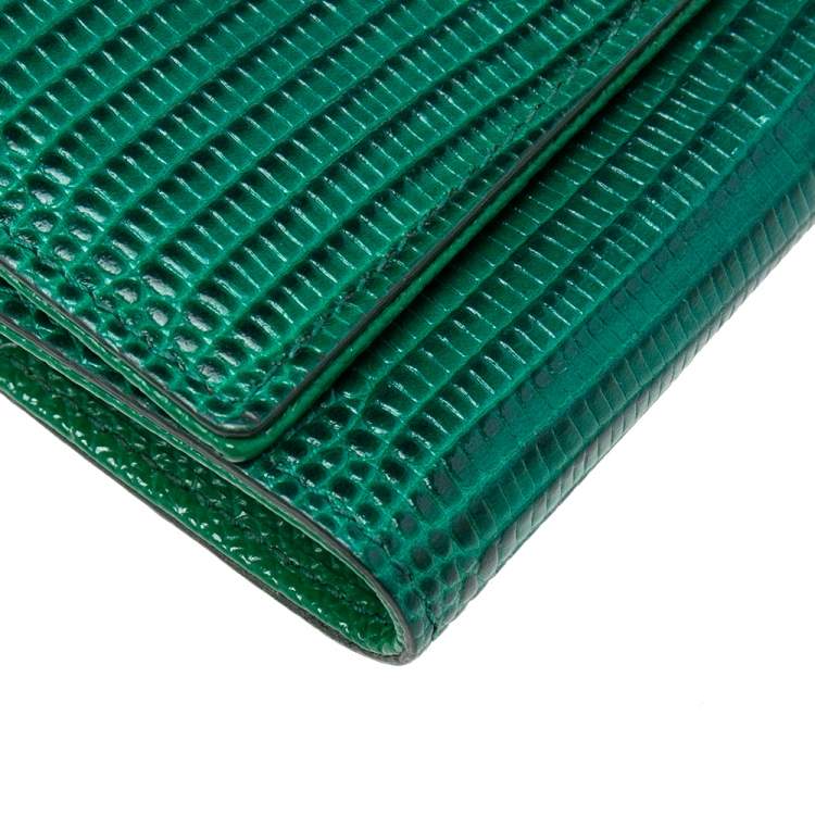 Pre Owned Dolce & Gabbana Green Lizard Embossed Leather Trifold Compact Wallet