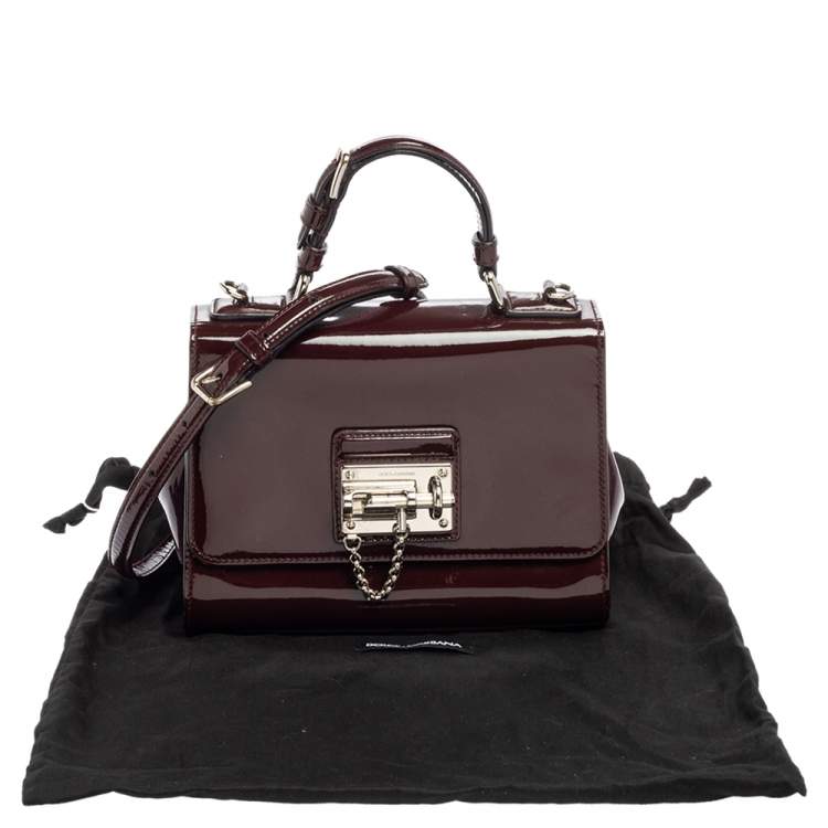Pre Owned Dolce & Gabbana Burgundy Patent Leather Small Miss Monica Top Handle Bag