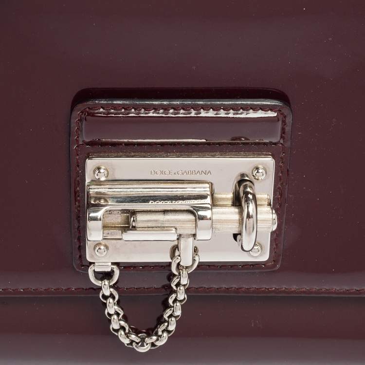 Pre Owned Dolce & Gabbana Burgundy Patent Leather Small Miss Monica Top Handle Bag