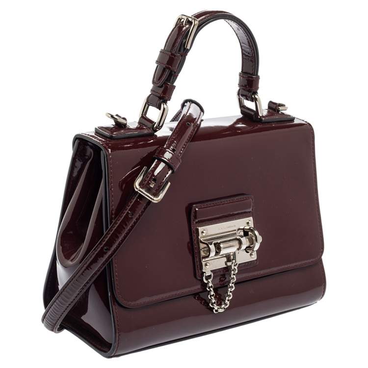 Pre Owned Dolce & Gabbana Burgundy Patent Leather Small Miss Monica Top Handle Bag