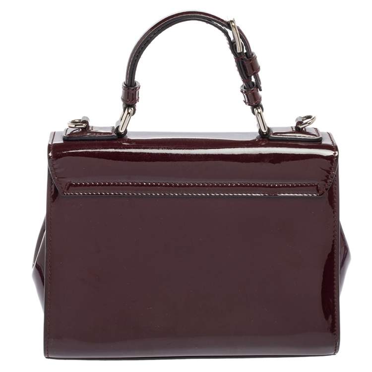 Pre Owned Dolce & Gabbana Burgundy Patent Leather Small Miss Monica Top Handle Bag