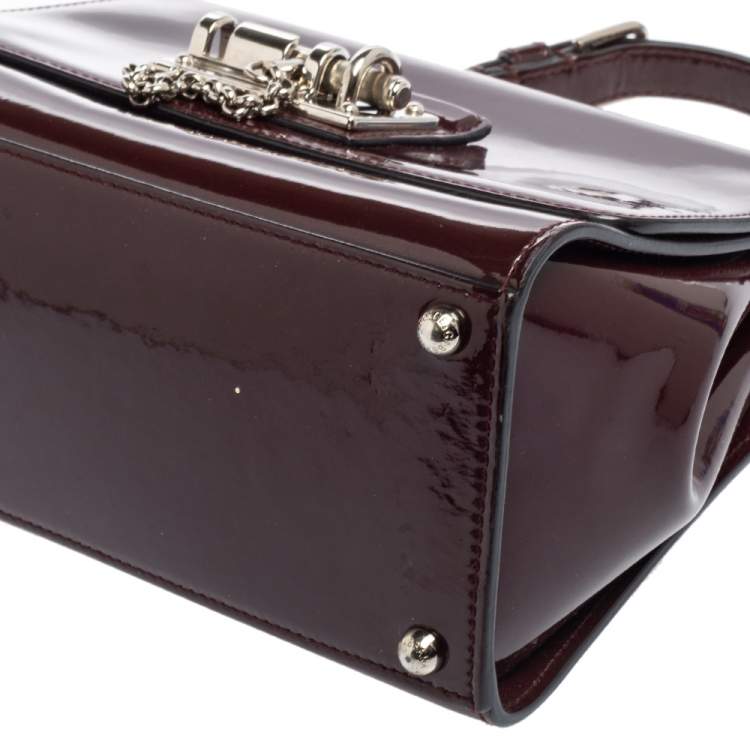 Pre Owned Dolce & Gabbana Burgundy Patent Leather Small Miss Monica Top Handle Bag