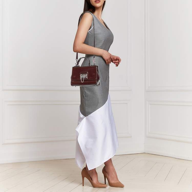Pre Owned Dolce & Gabbana Burgundy Patent Leather Small Miss Monica Top Handle Bag