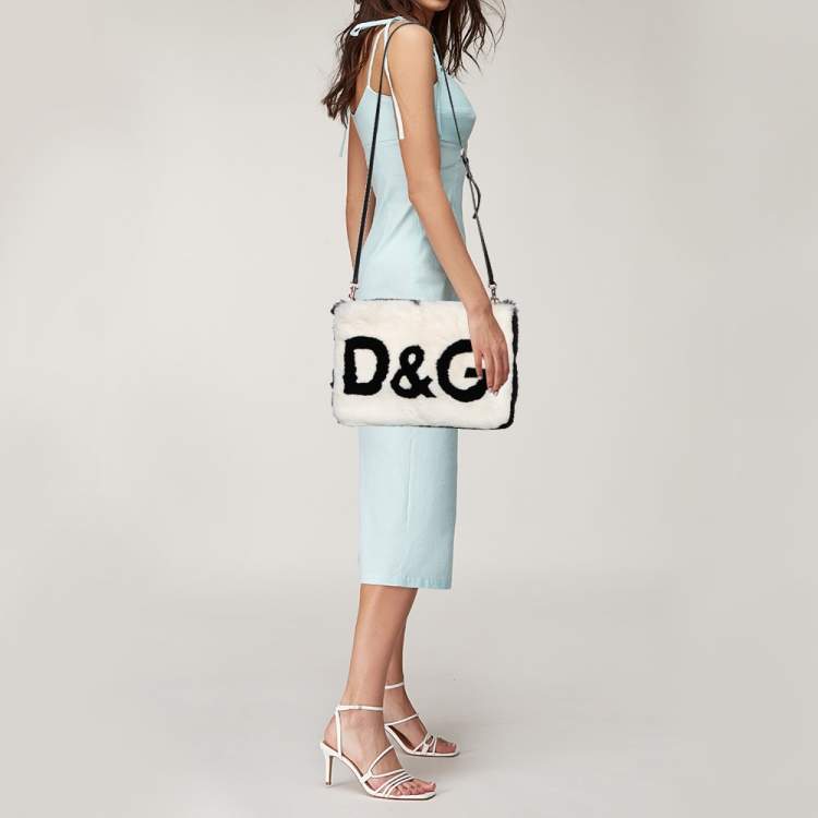 Pre Owned Dolce & Gabbana Black/White Fur and Leather Cleo Shoulder Bag