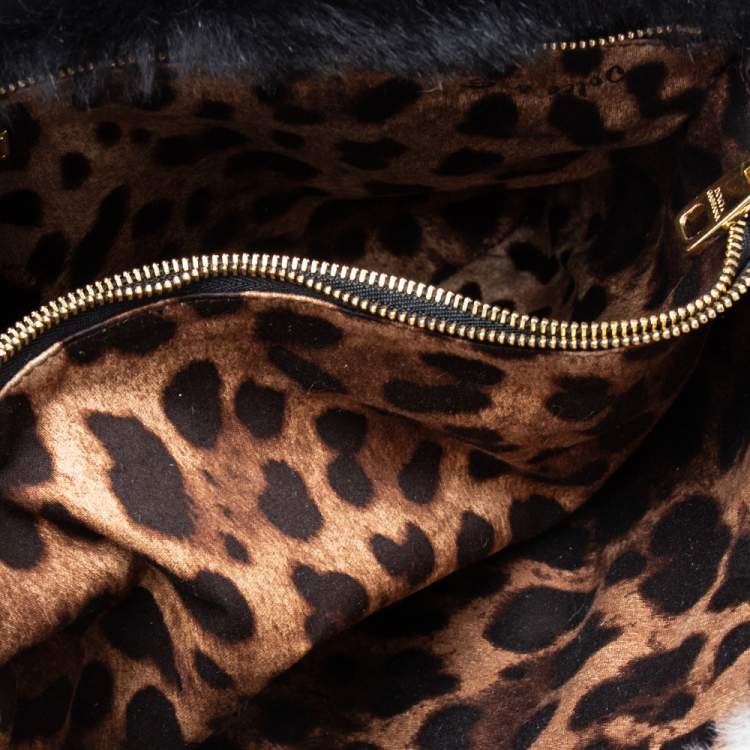 Pre Owned Dolce & Gabbana Black/White Fur and Leather Cleo Shoulder Bag