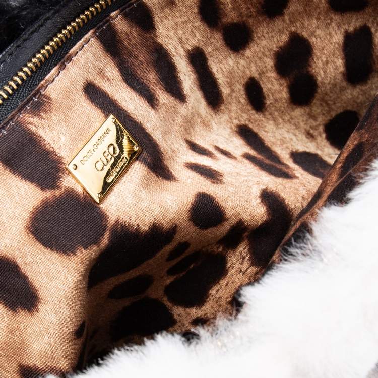 Pre Owned Dolce & Gabbana Black/White Fur and Leather Cleo Shoulder Bag