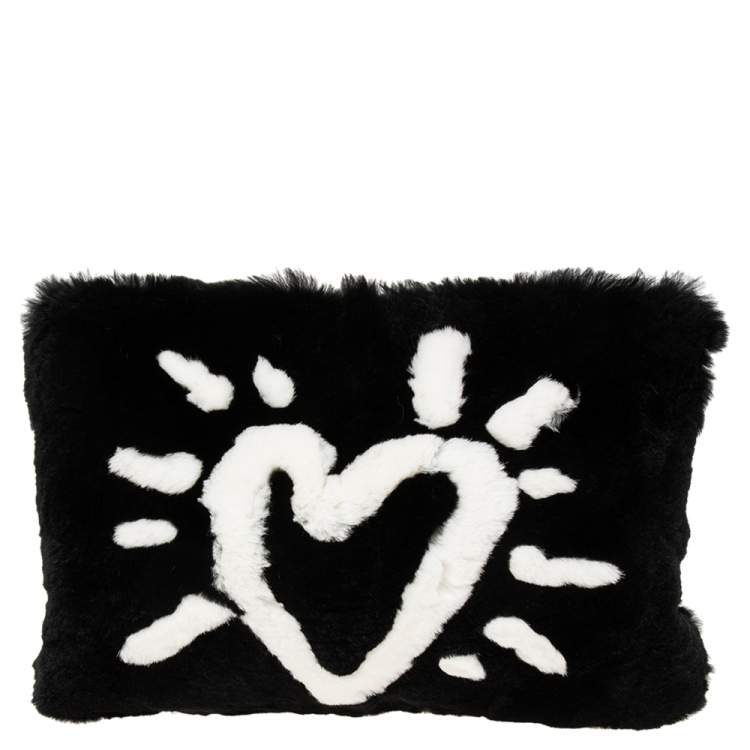 Pre Owned Dolce & Gabbana Black/White Fur and Leather Cleo Shoulder Bag