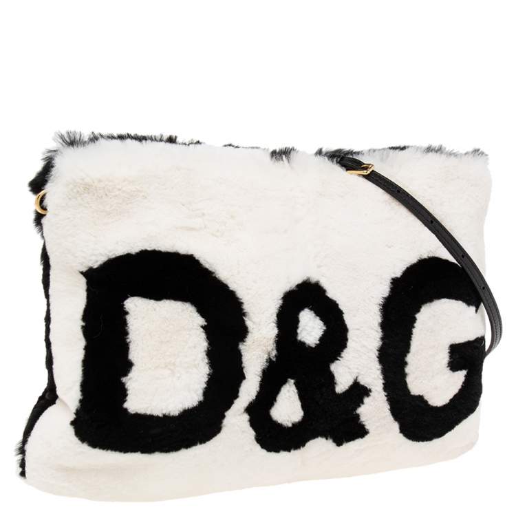Pre Owned Dolce & Gabbana Black/White Fur and Leather Cleo Shoulder Bag