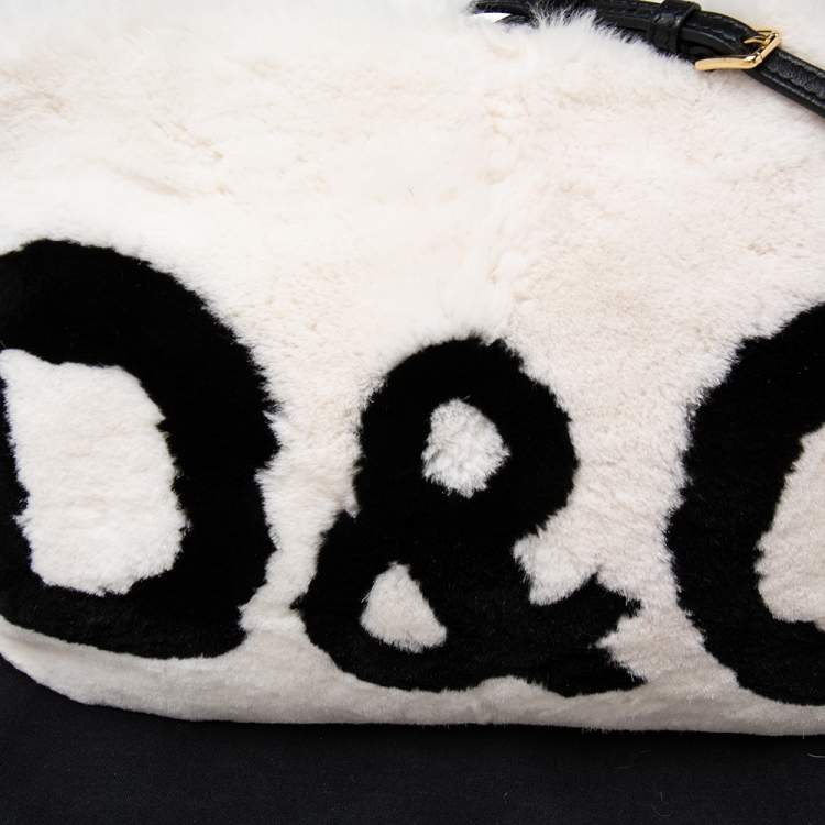 Pre Owned Dolce & Gabbana Black/White Fur and Leather Cleo Shoulder Bag