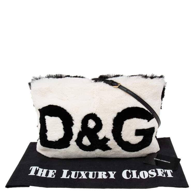 Pre Owned Dolce & Gabbana Black/White Fur and Leather Cleo Shoulder Bag
